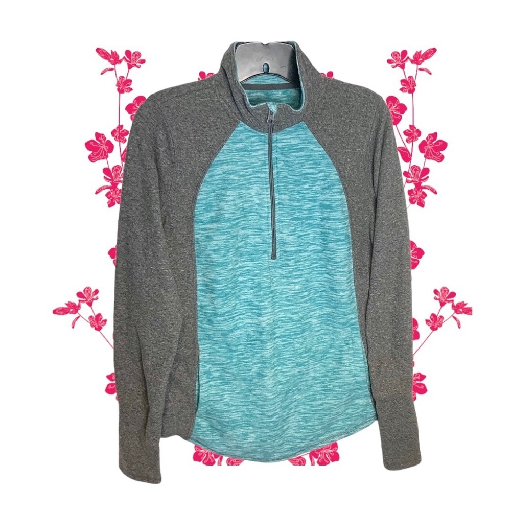 St. John’s Bay Turquoise/White Marble & Gray Active Wear Top Wm S